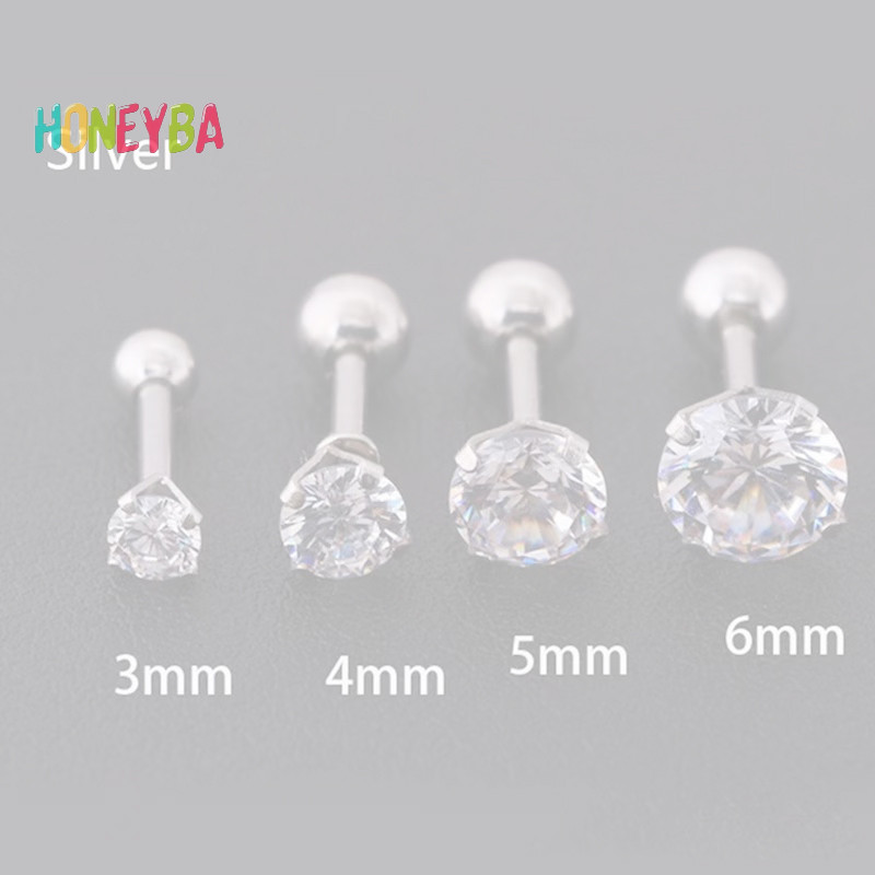 < Honeyba > 1 Cái 4 Prong Bông Tai Đính Kim Cương Giả Dành Cho Nữ / Nam Tragus Sụn Tiêu Chuẩn Lobe Trang Sức Quà Tặng