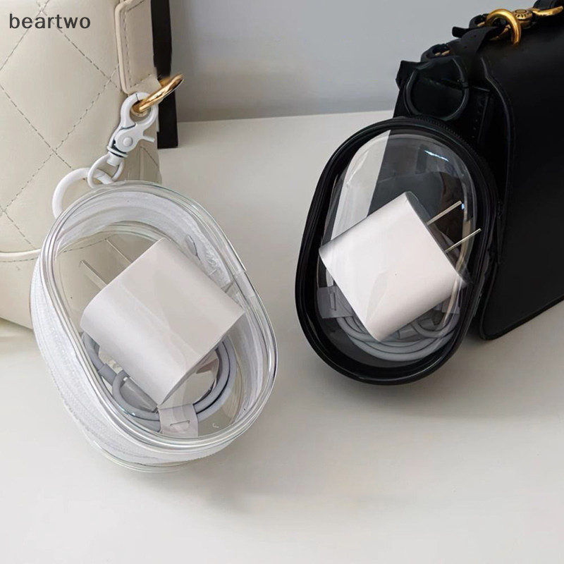 < Beartwo > Túi đựng mỹ phẩm trong suốt PVC màu đen mới Hộp đựng đồ trang sức Cáp dữ liệu di động Tai nghe Sạc tiền xu Túi lưu trữ Đẹp