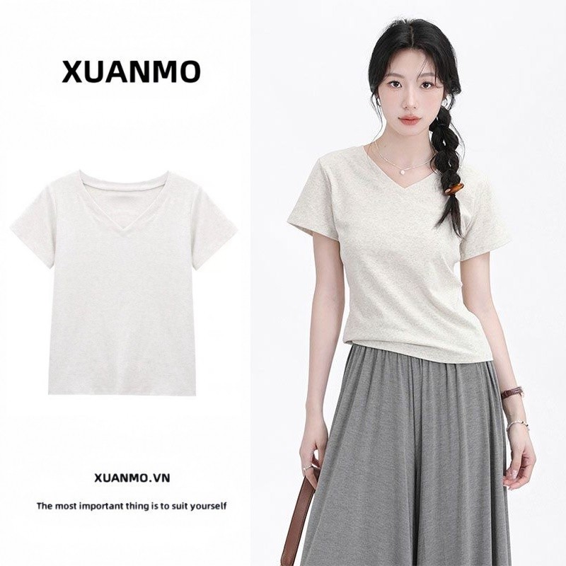 XUANMO Local brand Áo baby tee Áo Thun ôm body Áo y2k cotton Áo T-shirt Mùa Hè Tay Ngắn Vai chính chủ Áo thích hợp thiết kế thon gọn tôn dáng mẫu mới