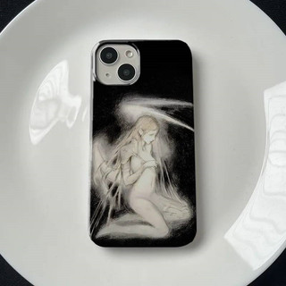 Ốp Điện Thoại Thích Hợp Cho iPhone Dark Retro Angel 13 / 14 / 15Pro Ốp Điện Thoại 11 Cạnh Thẳng xr 12 Vỏ Mềm Chống Sốc xs / xr / 78P Vỏ Bảo Vệ L1DW