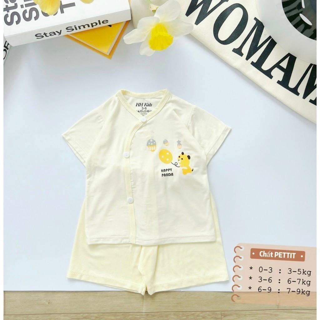 Set 2/3/5 bộ thun lạnh cộc tay cho bé sơ sinh 3-9kg chất vải thun lạnh màu mềm mịn mát  HH-CL09 Đậu Đậu Store