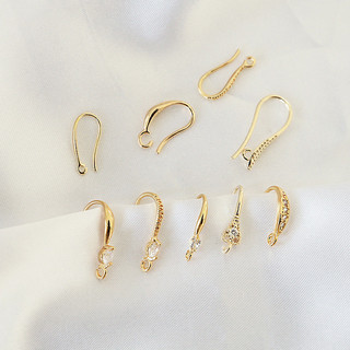 Túi đồng vàng 18K giữ màu 14k đơn giản móc tai nạm đá Zircon Dây treo trang sức thủ công diy Hoa tai Chất liệu phụ kiện