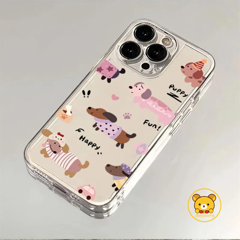 Happy Xúc Xích Chó Dachshund Ốp Lưng Điện Thoại Samsung Galaxy M35 M15 M55 A55 A35 M13 M14 M23 F23 F15 C55 M13 M30s M21 M31 M21s F41 M31s M33 M34 F34 5G 4G Puppy Vỏ Mềm Trong Suốt