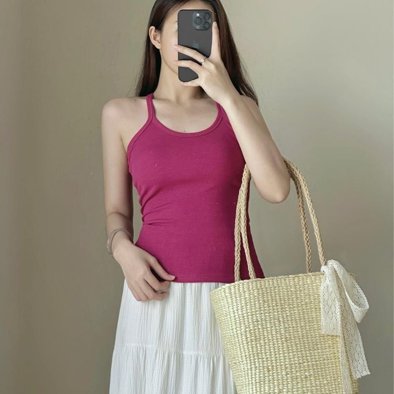 Áo hai dây nữ trơn basic thun gân dáng vừa phong cách đơn giản dễ phối đồ - A293 Women Top Voi