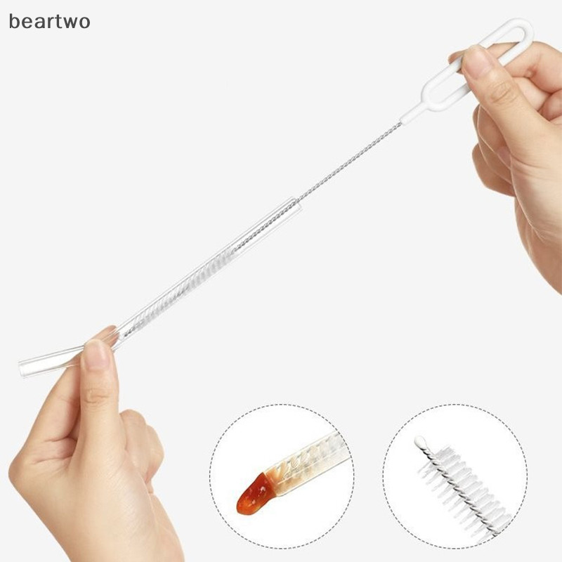 < Beartwo > Máy làm sạch cọ ống hút bằng thép không gỉ uốn tóc mềm Ống thủy tinh Bàn chải làm sạch cho trẻ em Bàn chải bình sữa Tay cầm dài có thể tái sử dụng Đẹp