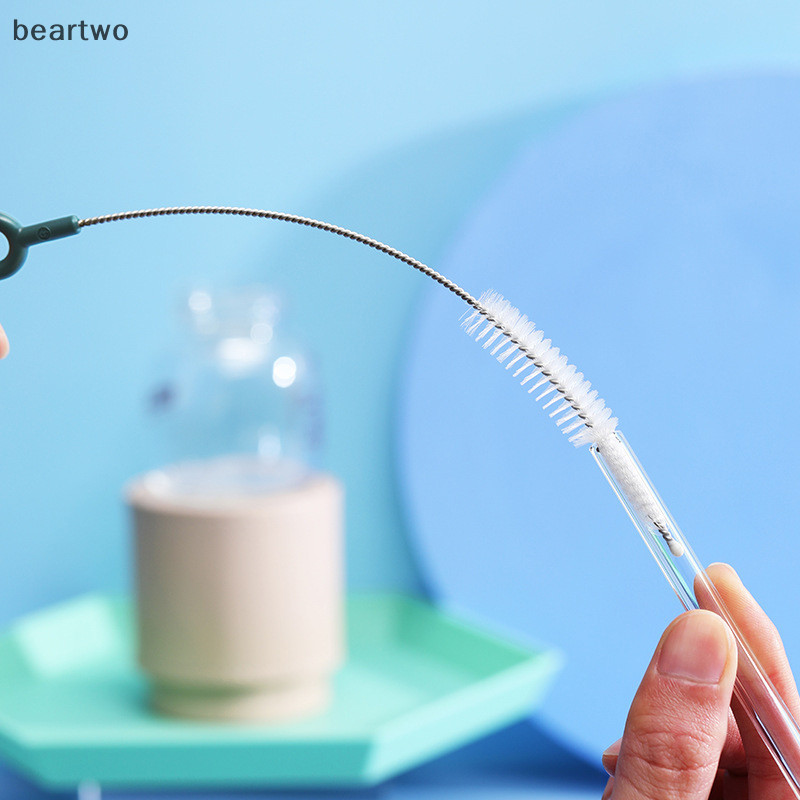 < Beartwo > Máy làm sạch cọ ống hút bằng thép không gỉ uốn tóc mềm Ống thủy tinh Bàn chải làm sạch cho trẻ em Bàn chải bình sữa Tay cầm dài có thể tái sử dụng Đẹp