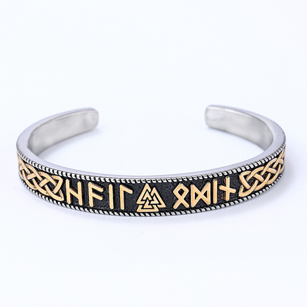 Vòng tay nam bằng thép không gỉ mạ vàng hình tam giác Viking Rune mở ...