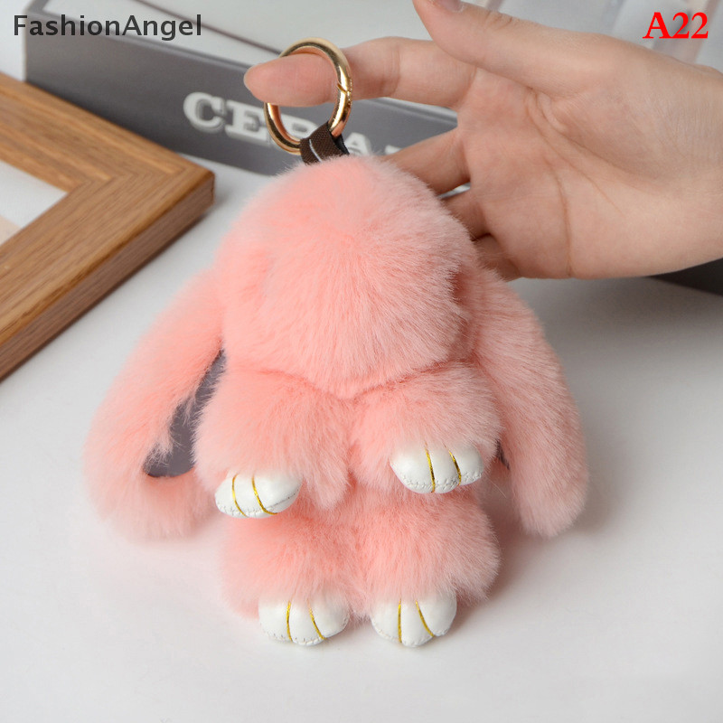 Nhẫn móc khóa FashionAngel Fluffy Real Pompon Bunny Tr