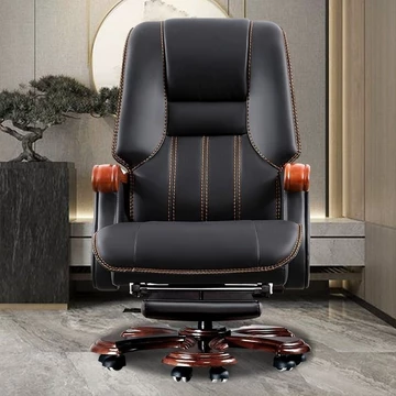 Ghế Boss Ghế văn phòng Chủ tịch văn phòng bằng da công sở Ghế mát xa ghế Lớp da bò ghế máy tính có thể ngả bằng gỗ