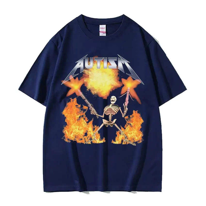 Tự Kỷ Đồng Hồ Meme Áo Con Người Ngộ nghĩnh Đầu Lâu Nam Nữ Bông Tai Kẹp Gothic Vintage Áo Thun Cotton Quá Khổ Dạo Phố
