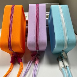 AllGIFT Ví vuông, Silicone có dây đeo cổ tay Ví đựng tiền xu, Túi đựng mỹ phẩm có dây kéo màu trơn Vật phẩm nhỏ