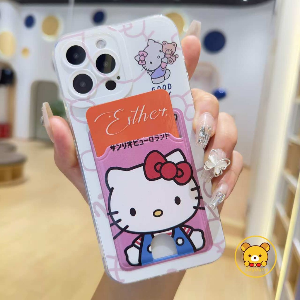 Vỏ gói thẻ Hello Kitty dễ thương cho Samsung Galaxy S24 S23 S22 Plus Ultra S23 FE F12 A30 F22 J7 Pro Prime 2017 Vỏ điện thoại mềm trong suốt chống rơi