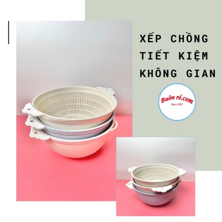 Rổ tai 2 lớp Việt Nhật (3391), rổ kèm chậu rửa rau củ, hoa quả đa năng -Buôn rẻ 01647 Babee