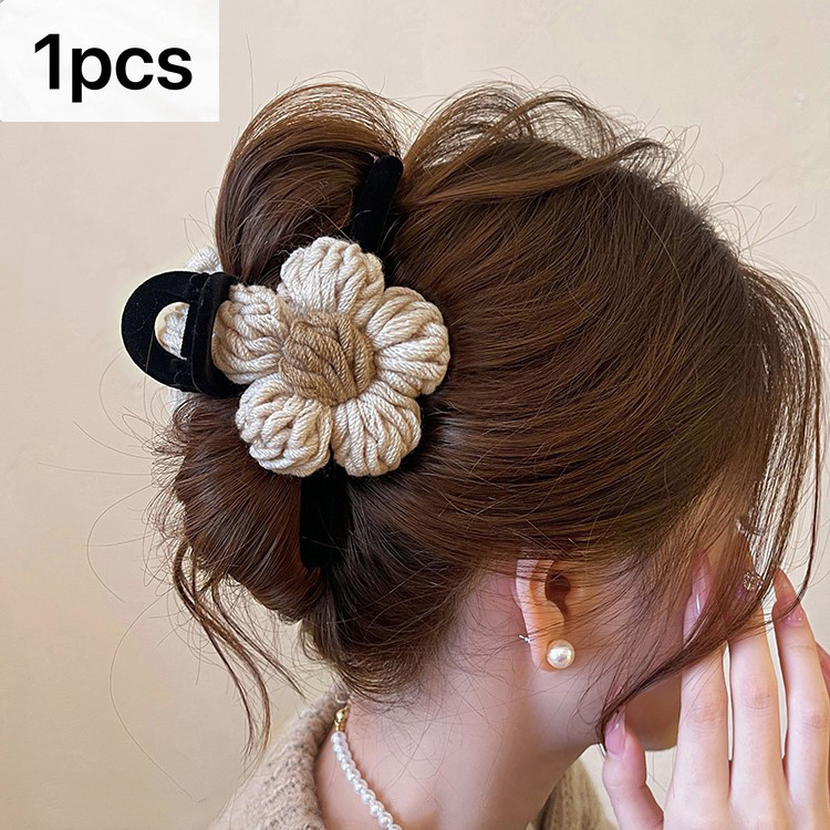 Kẹp Tóc Cá Mập Nhung Đính Hoa Bằng Vải Len Sang Trọng Xinh Xắn Phụ Kiện Tóc