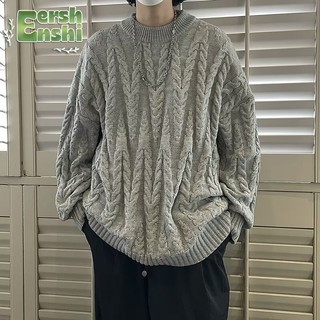 Áo len nam EERSHENSHI cổ tròn xoắn áo chui đầu cổ điển Nhật Bản dáng rộng lười biếng phong cách áo len dệt kim
