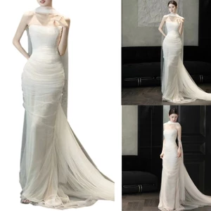 Áo choàng cô dâu Nhà thờ Váy cô dâu dài Váy cưới đơn giản