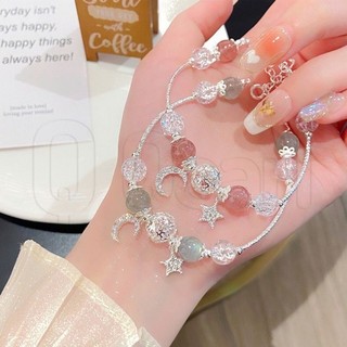 Vòng tay đính cườm Star Moon - Vòng tay hạt pha lê - Vòng tay đính cườm màu hồng có thể điều chỉnh - Trang sức nữ ngọt ngào - Phụ kiện thời trang - Vòng tay phong cách INS Hàn Quốc - Quà tặng vòng tay quyến rũ