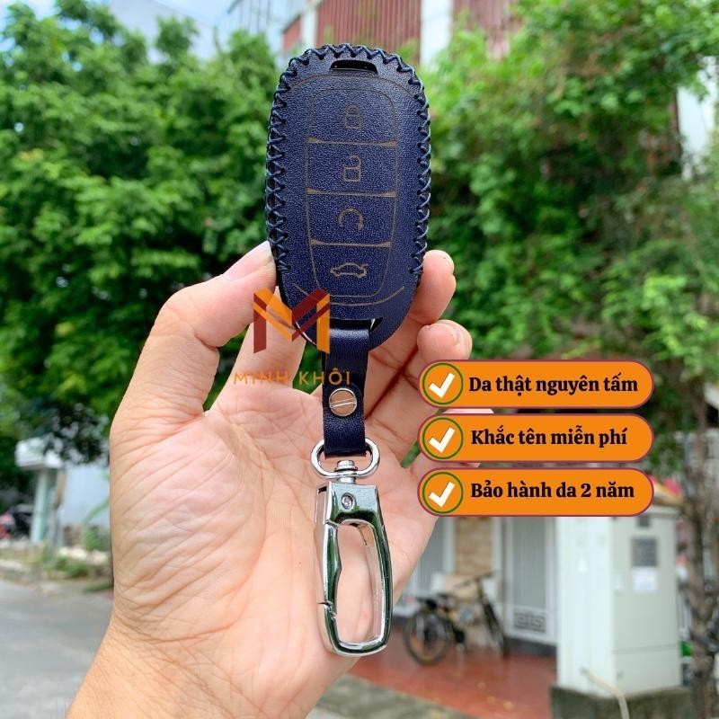 Bao da chìa khoá bọc ốp chìa khoá xe ô tô Huyndai Accent, Elantra  4 nút bấm da bò thật, khâu thủ công