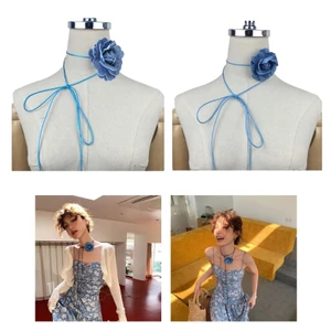 OXXGGKAO Vải Hoa Hồng Vòng Cổ Vải Hoa Hồng Choker Cà Vạt Vải Hoa Hồng Choker