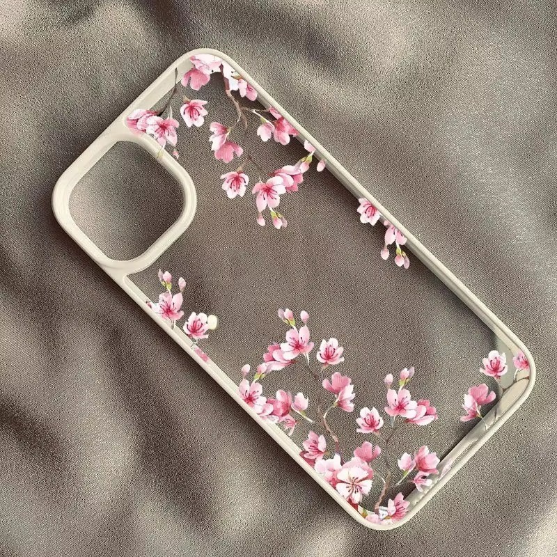 Ốp Điện Thoại Cho iPhone 16 15 Pro Max 14 13 12 11 Pro 7 8 Plus SE 2020 XS X XR 12 13 Mini Hồng Mộc Lan Hoa mận Chống Sốc Trong Suốt Bìa Cứng