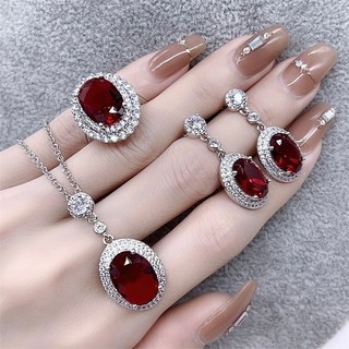 ✨Bồ Câu Máu Đỏ Nhiều Màu Sắc Kho Báu Bộ Bông Tai Vòng Cổ Tính Khí Phù Hợp Với Ruby Thanh Lịch 25.7.6