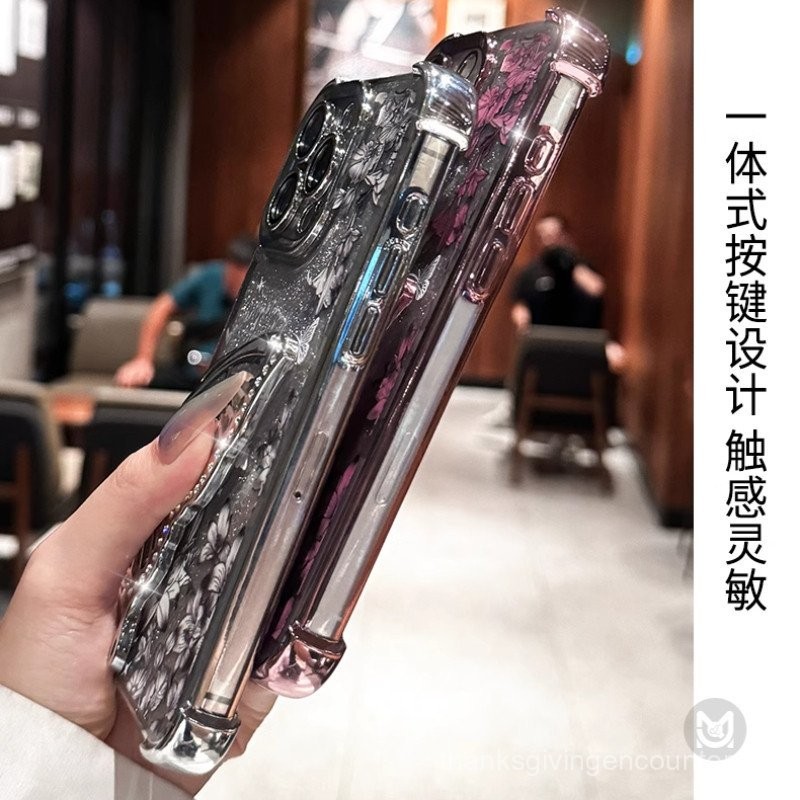 14 13 12 Pro Max 14Plus Chân đế hình bướm lấp lánh Vỏ điện thoại mềm chống sốc có dây đeo MKEK