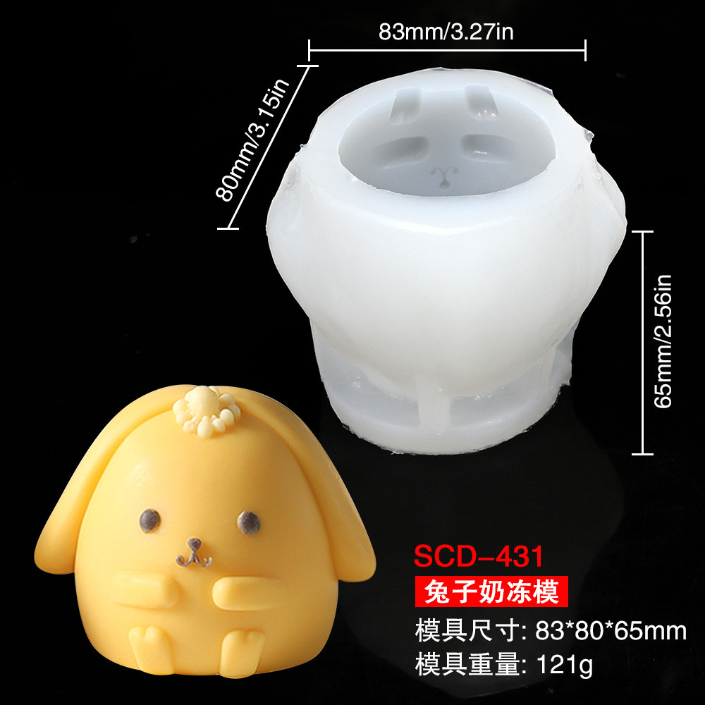 Khuôn silicon silicon 6 ngăn hình chó con, khủng long, Kapibara, vịt, thỏ, mèo, làm sữa thạch, mousse, pudding, tráng miệng tự làm