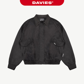 Áo khoác bomber dù phối cổ jean DAVIES thiết kế túi nắp gập tag logo kim loại form rộng màu đen Tactics Jacket | D-AK22