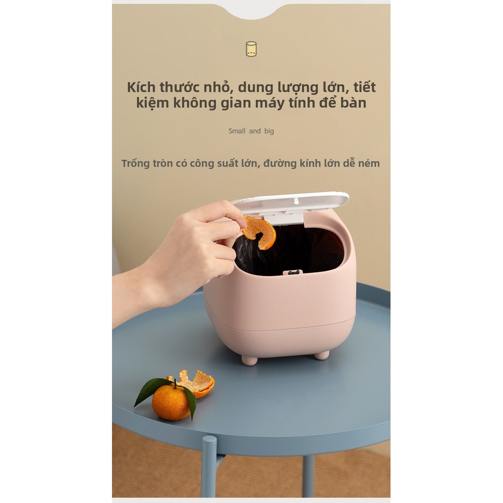 Thùng Rác Để Bàn Thông Minh - Nắp Ấn Khử Mùi - Đựng Rác Mini Cho Không Gian Hẹp