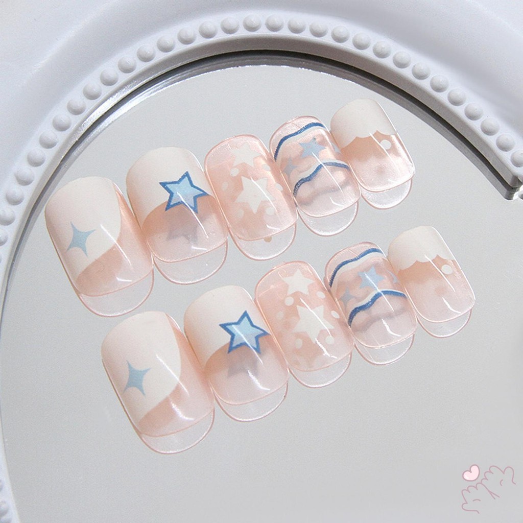24 Chiếc Móng Tay Giả Vuông Khỏa Thân Nhẹ Nhàng Có In Hình Đám Mây Không Mùi Xấu Thân Thiện Với Môi Trường Cho Hàng Ngày Và Các Bữa Tiệc Mặc