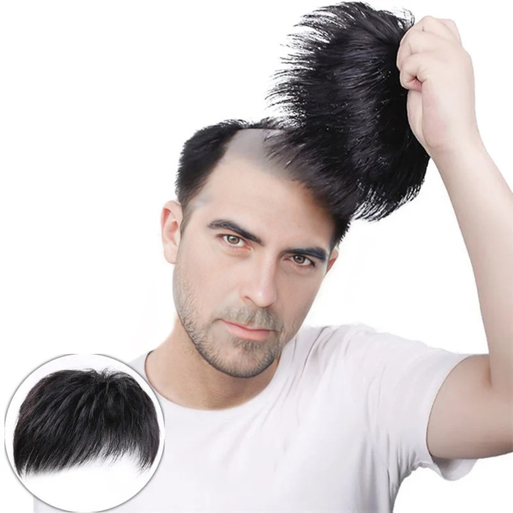 Tóc giả miếng toupee đen cho nam, mềm mại thoáng khí không mùi, phù hợp nam hói