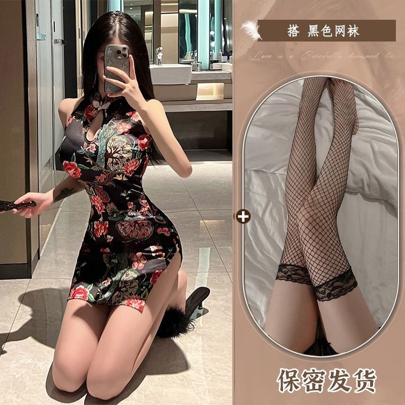 Retro In Hình Khe Gợi Cảm Không Tay Chia Sườn Xám Hộp Đêm Váy Chặt Váy Ngủ Cho Nữ