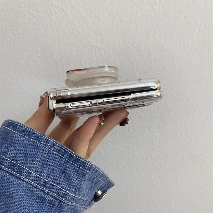 Ốp Điện Thoại Chấm Bi Màu Đỏ Dễ Thương KT Cat Sway Thích Hợp Cho Samsung Galaxy ZFlip7 ZFlip 7 6 5 4 3 5G Dây Buộc Gấp Vỏ Cho N2 N3flip Mixflip Vỏ Bảo Vệ