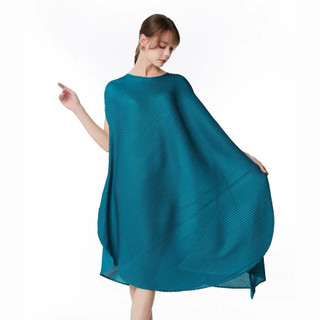 Miyake Đầm Rời Xếp Ly Bao Thịt, Cổ Tròn, Thời Trang Sang Trọng