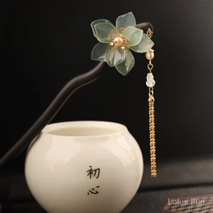 Cổ Điển Mới Trung Quốc Lan Bầu Tua Rua Kẹp Tóc Hanfu Cổ Trang Phục Phụ Kiện Mun Kẹp Tóc Kẹp Tóc Mũ Đội Đầu Bước Lắc