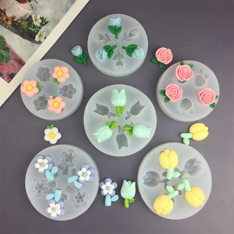 Plumeria Hoa Tulip Hoa Bud Khuôn Silicon Fondant Bánh Sô Cô La Trang Trí Khuôn