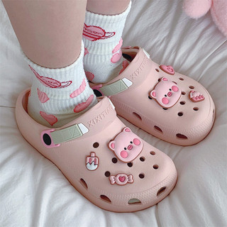Xixitiao Mùa Hè Ngoài Trời Dễ Thương Piggy eva Đế Mềm Ngón Chân Lỗ Giày Nữ