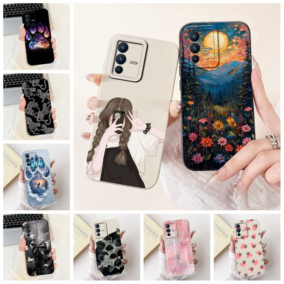 Dành Cho Vivo S12 5G V2162A Dành Cho Vivo V23 5G Cover V2130 V2303 Hoa Thời Trang Sang Trọng Kawaii Cô Gái Mèo Dễ Thương Chống Sốc Ốp Lưng Điện Thoại