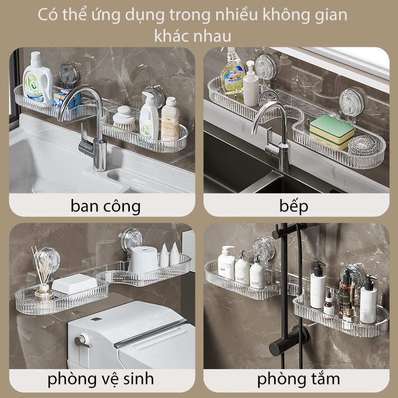 Giá Đựng Đồ Gắn Bồn Rửa Mặt Trong Suốt, 2 móc hút chân không chịu lực tốt, kem lỗ thoát nước