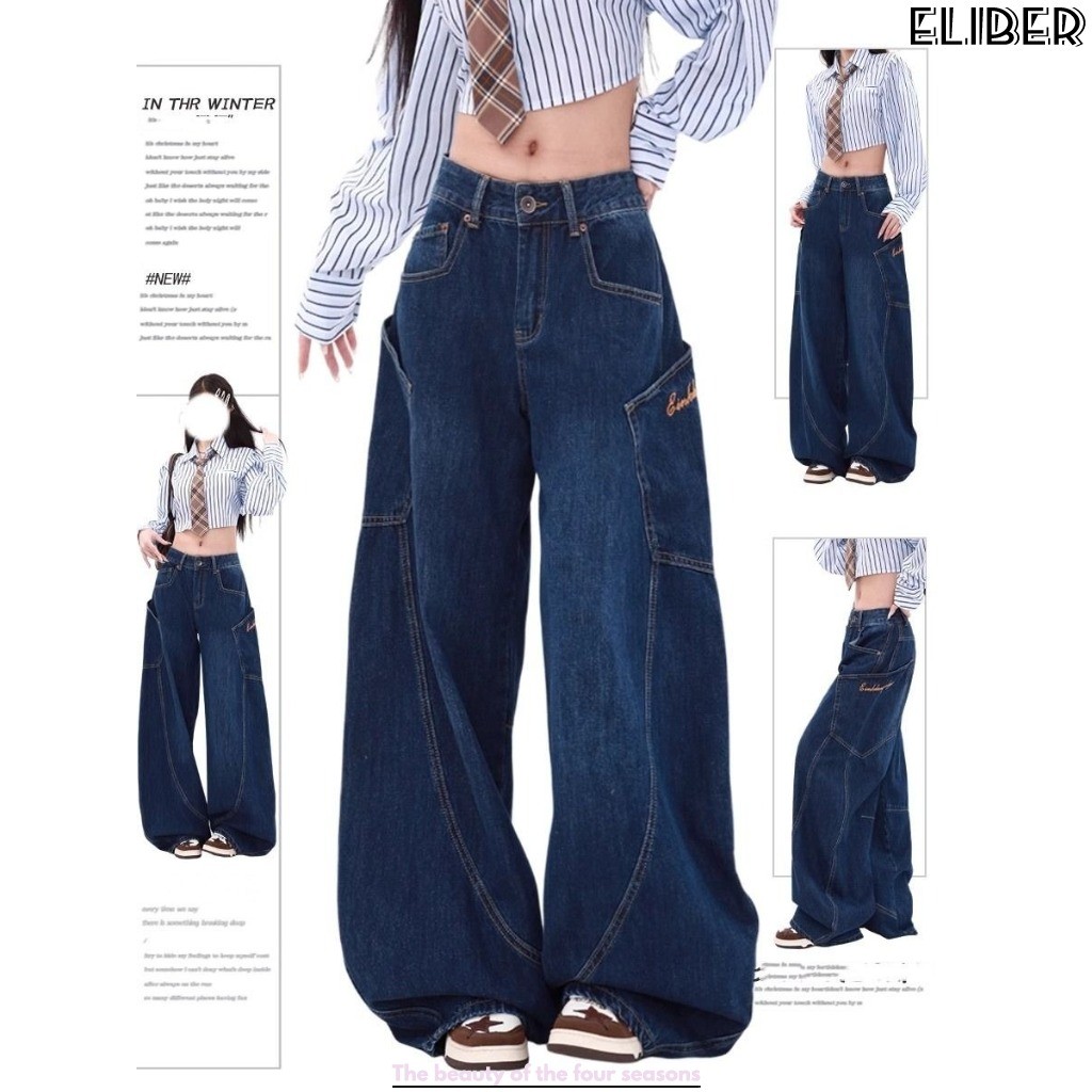 ELIBER- Quần Jeans Nữ Ống Loe Cong Xanh Dương - Túi Hộp Phong Cách ...