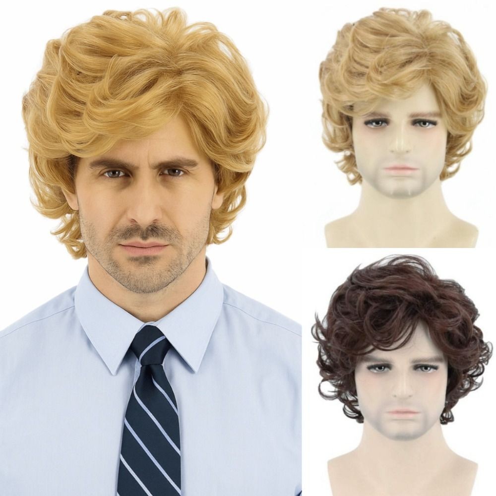 LACYES Tóc Giả Lớp Xoăn Ngắn, Nâu Lông Tơ Tổng Hợp Nam Tóc Giả, Đẹp Trai Tự Nhiên Toupee Thực Tế Halloween Cosplay Tóc Giả Nam Trẻ