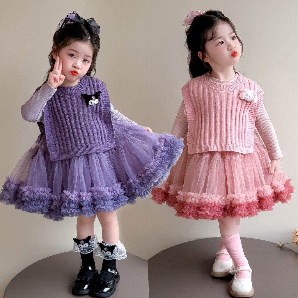 Kuromi Bé Gái Phù Hợp Với Tu Tu Tu Váy Trẻ Em Mùa Thu Công Chúa Phong Cách Mới Áo Len Thời Trang Áo Vest Preppy Phong Cách Hai Mảnh Phù Hợp Với