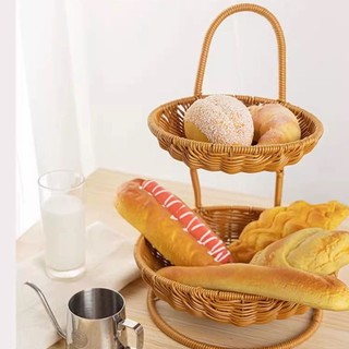 Giỏ đựng trái cây RISEDOT, Giỏ đựng thức ăn dệt mây giả 2 lớp, Khay phục vụ dệt tay Phòng khách