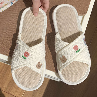 Xixitiao Hoa Nhỏ Dễ Thương Bốn Mùa Đa Năng Nhà Phòng Ngủ Thoải Mái Sàn Vải Lanh Dép Nữ