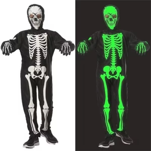Treeling Bright Childrens Halloween Skeleton Trang phục Body Áo liền quần cho bữa tiệc đêm Truy cập vải thoáng khí