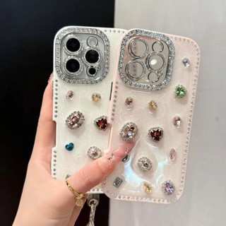 Advanced Flash Diamond Edge Cream Color Gem Phone Case cho iPhone16 15 14 13 Pro Max Bảo vệ Camera chống sốc Vỏ cứng chống rơi