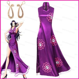 Trang phục cosplay One Piece Boa Hancock, sườn xám bông tai, bộ đầm nữ phù hợp Halloween