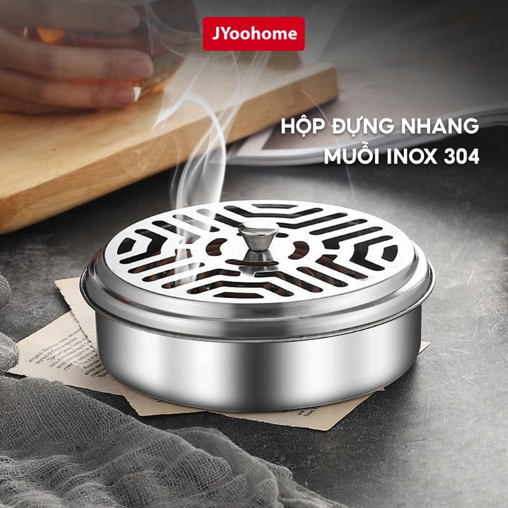 Hộp đựng nhang muỗi bằng thép không gỉ 15cm, Khay đựng hương muỗi có nắp đậy an toàn