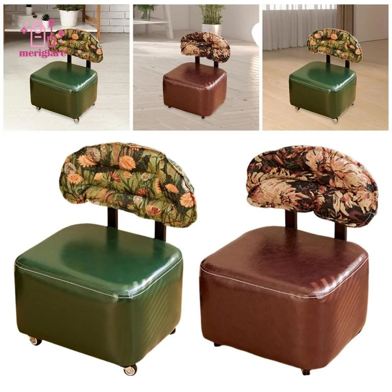Ghế Cán Vuông, Chỗ Để Chân, Đệm Mềm Da PU Có Bánh Xe Ghế Tựa Lưng Cho Gia Đình SPA Massage Văn Phòng Shop — ảnh 1