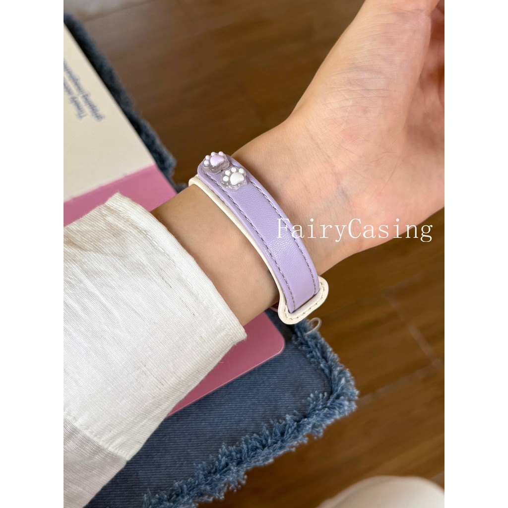 Dây Da Cho Mi Band 10 9 8 7 6 5 4 3 Dây Đeo Tay Vòng Tay Cho Mi Band 9 8 Hoạt Động Dễ Thương Chân Mèo Phụ Kiện